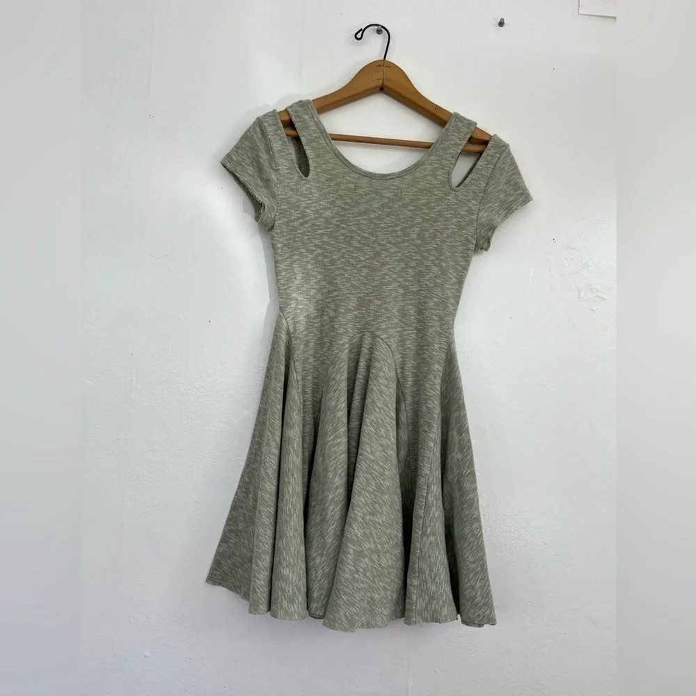 Free People Beach Green Ribbed Tiny Dancer Skater Dress